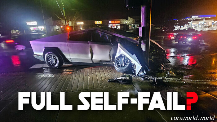 Tesla Cybertruck Reportedly Crashes Into Light Pole While Using FSD | Carscoops